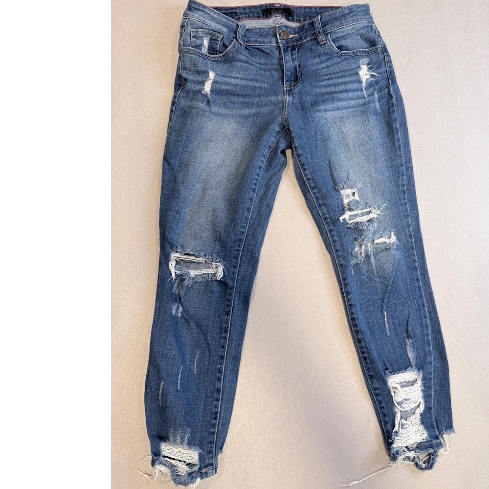 Cello Jeans Distressed Skinny Medium Wash Frayed Hem Blue Denim [Excellent]